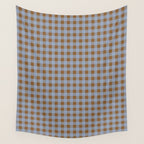 Gingham Plaid Check Pattern in Brown and Blue Wall Tapestry Gallery Image 4