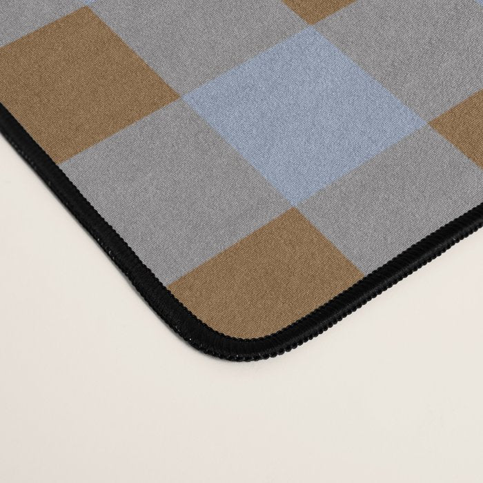 Gingham Plaid Check Pattern in Brown and Blue Desk Mat Gallery Image 4