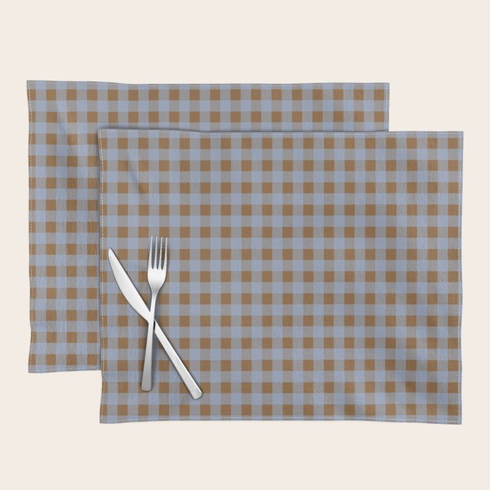 Gingham Plaid Check Pattern in Brown and Blue Placemat Gallery Image 1