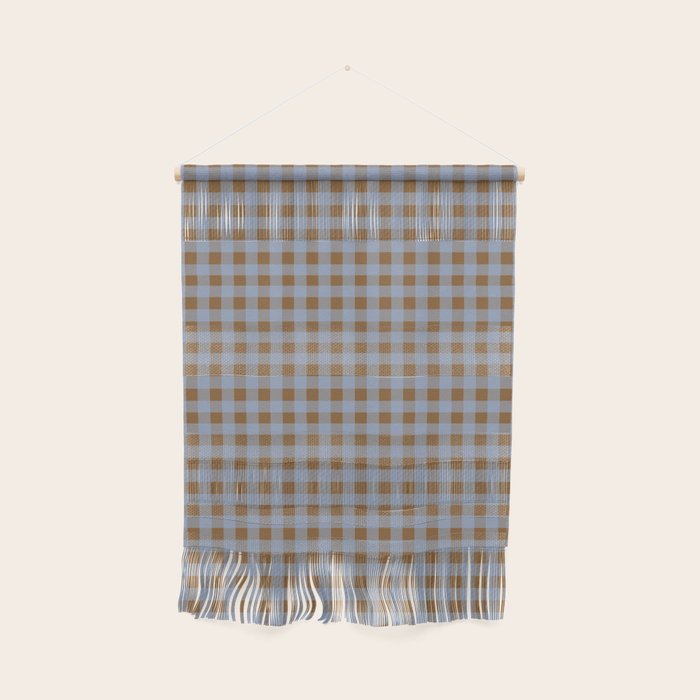 Gingham Plaid Check Pattern in Brown and Blue Wall Hanging Gallery Image 1