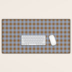 Gingham Plaid Check Pattern in Brown and Blue Desk Mat Gallery Image 1
