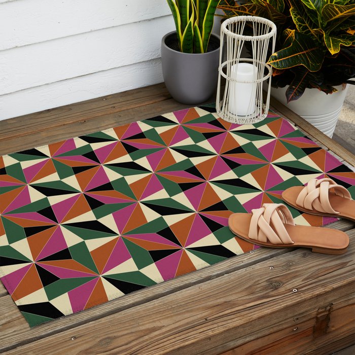 Kaleidoscope Tile Pattern XII Bold Bauhaus Colors Outdoor Rug Gallery Image 2