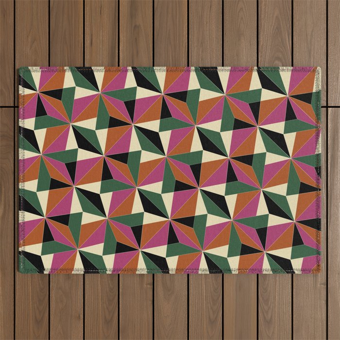 Kaleidoscope Tile Pattern XII Bold Bauhaus Colors Outdoor Rug Gallery Image 1