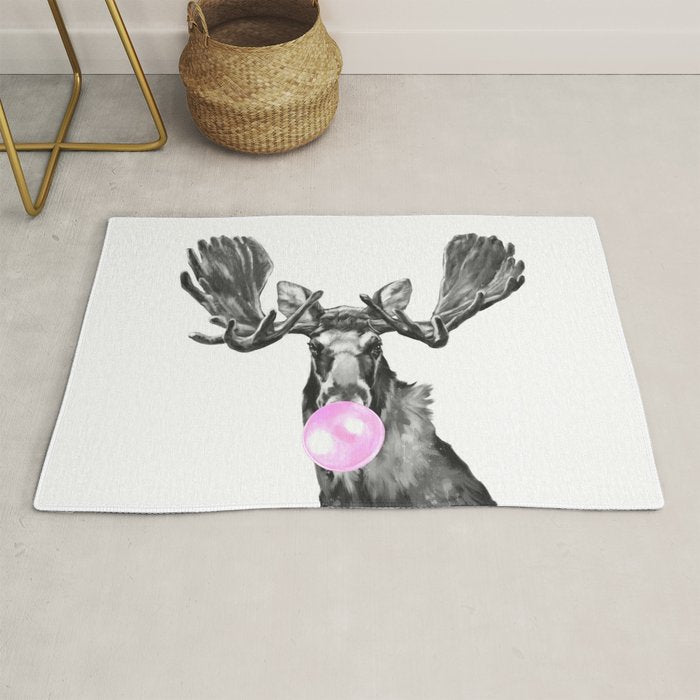 Bubble Gum Moose in Black and White Rug Gallery Image 1