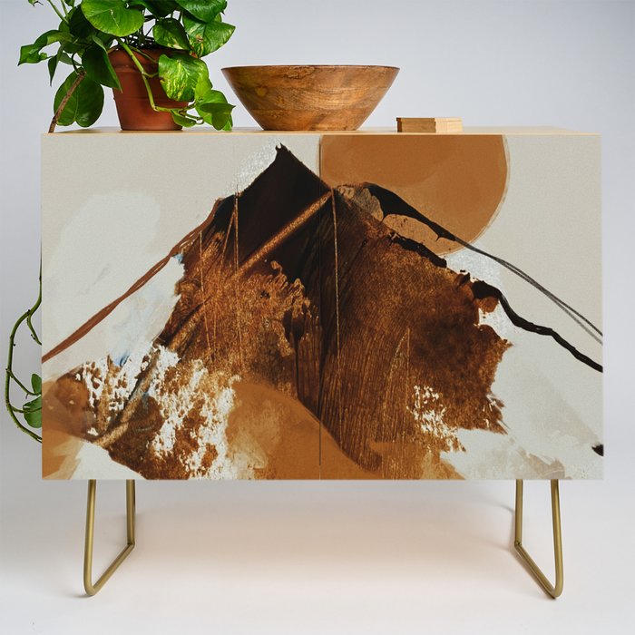 abstract mountains, rustic orange sunrise Credenza Gallery Image 1