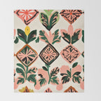 Tiles & Botanicals, Nature Plants Pastel Moroccan Painting, Bohemian Chic Geometric Vintage Illustration Throw Blanket Gallery Image 2