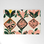 Tiles & Botanicals, Nature Plants Pastel Moroccan Painting, Bohemian Chic Geometric Vintage Illustration Welcome Mat Gallery Image 1