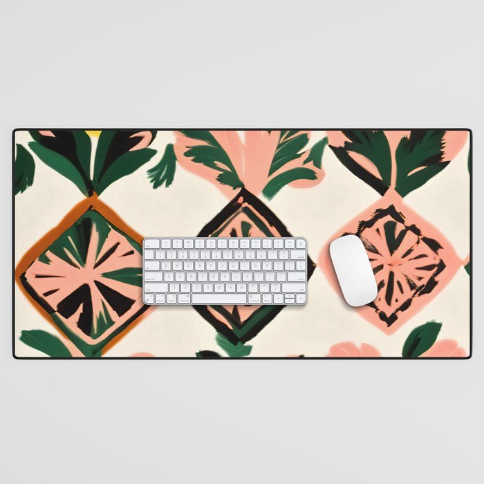 Tiles & Botanicals, Nature Plants Pastel Moroccan Painting, Bohemian Chic Geometric Vintage Illustration Desk Mat Gallery Image 1