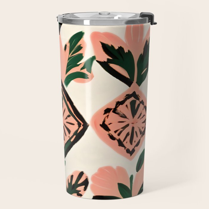 Tiles & Botanicals, Nature Plants Pastel Moroccan Painting, Bohemian Chic Geometric Vintage Illustration Travel Mug Gallery Image 2