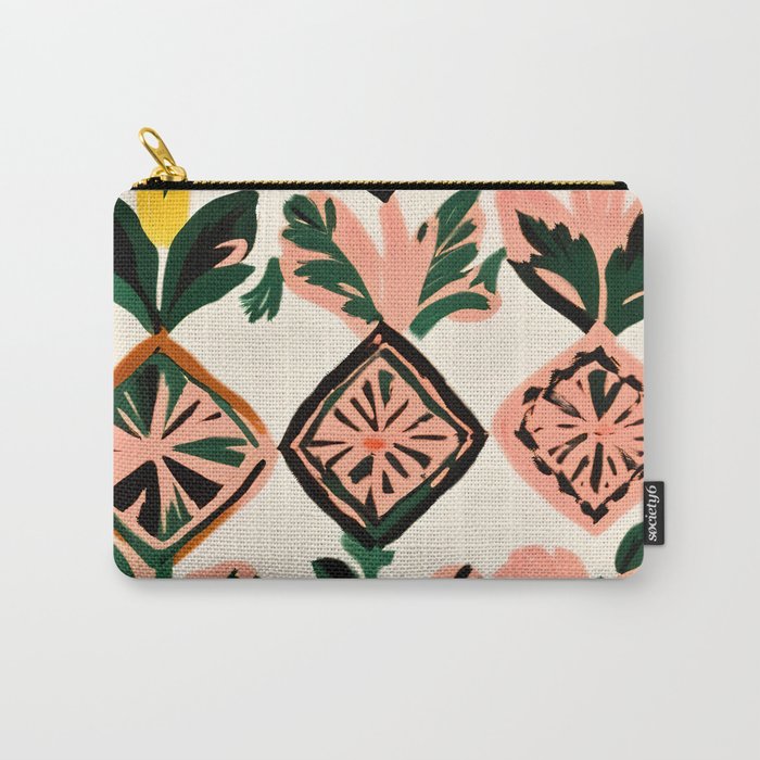 Tiles & Botanicals, Nature Plants Pastel Moroccan Painting, Bohemian Chic Geometric Vintage Illustration Carry All Pouch Gallery Image 1