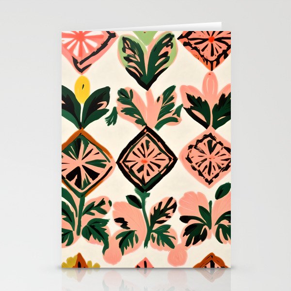 Tiles & Botanicals, Nature Plants Pastel Moroccan Painting, Bohemian Chic Geometric Vintage Illustration Stationery Card Gallery Image 2