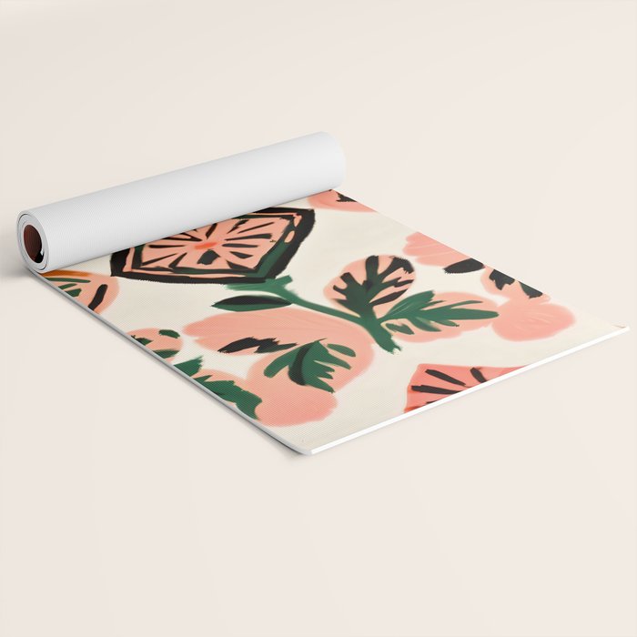 Tiles & Botanicals, Nature Plants Pastel Moroccan Painting, Bohemian Chic Geometric Vintage Illustration Yoga Mat Gallery Image 2