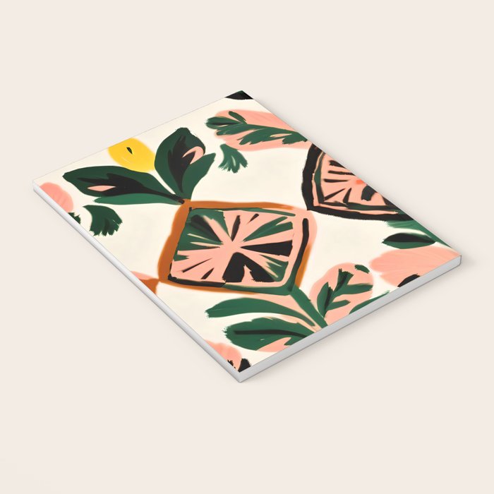 Tiles & Botanicals, Nature Plants Pastel Moroccan Painting, Bohemian Chic Geometric Vintage Illustration Notebook Gallery Image 3