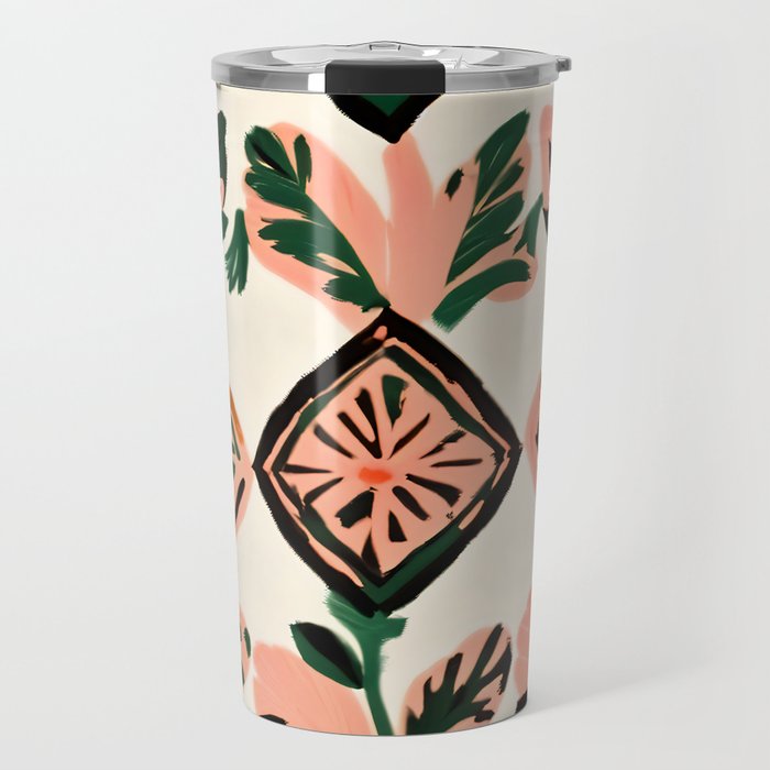 Tiles & Botanicals, Nature Plants Pastel Moroccan Painting, Bohemian Chic Geometric Vintage Illustration Travel Mug Gallery Image 1
