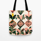 Tiles & Botanicals, Nature Plants Pastel Moroccan Painting, Bohemian Chic Geometric Vintage Illustration Tote Bag Gallery Image 1