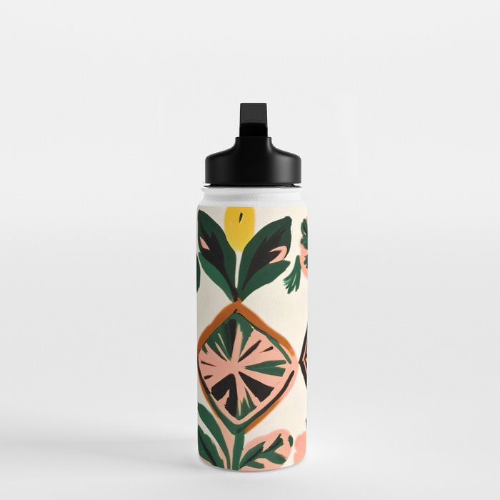 Tiles & Botanicals, Nature Plants Pastel Moroccan Painting, Bohemian Chic Geometric Vintage Illustration Water Bottle Gallery Image 3