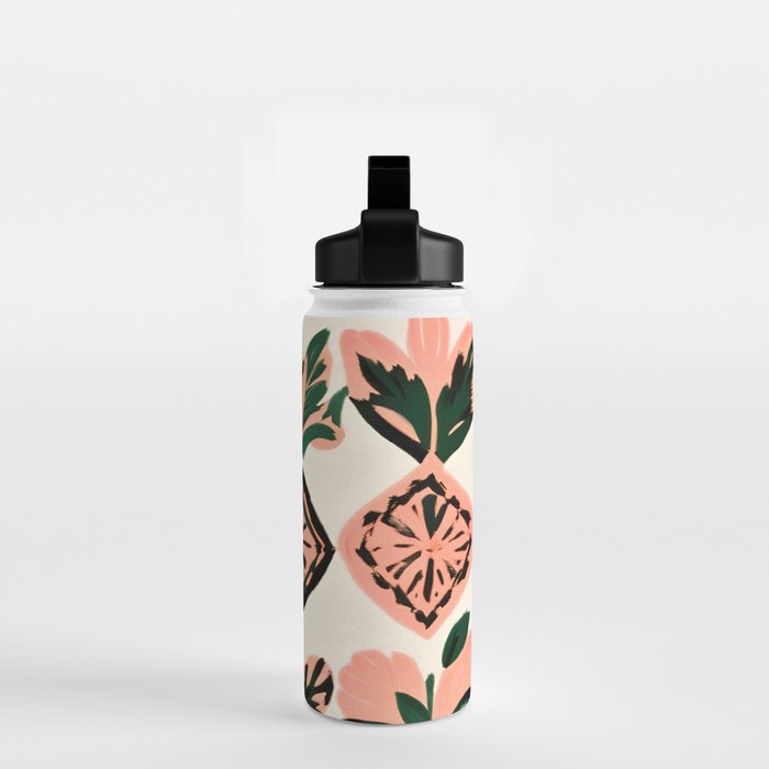 Tiles & Botanicals, Nature Plants Pastel Moroccan Painting, Bohemian Chic Geometric Vintage Illustration Water Bottle Gallery Image 2