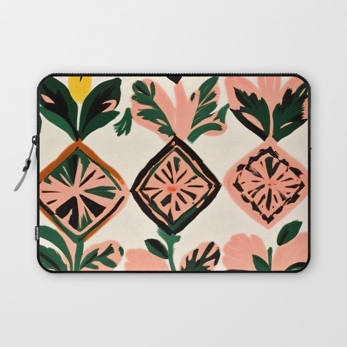 Tiles & Botanicals, Nature Plants Pastel Moroccan Painting, Bohemian Chic Geometric Vintage Illustration Laptop Sleeve Gallery Image 1