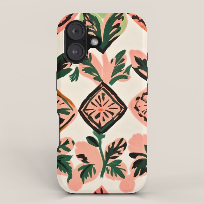 Tiles & Botanicals, Nature Plants Pastel Moroccan Painting, Bohemian Chic Geometric Vintage Illustration iPhone Case Gallery Image 1