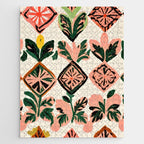 Tiles & Botanicals, Nature Plants Pastel Moroccan Painting, Bohemian Chic Geometric Vintage Illustration Jigsaw Puzzle Gallery Image 1