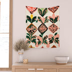 Tiles & Botanicals, Nature Plants Pastel Moroccan Painting, Bohemian Chic Geometric Vintage Illustration Wall Tapestry Gallery Image 2