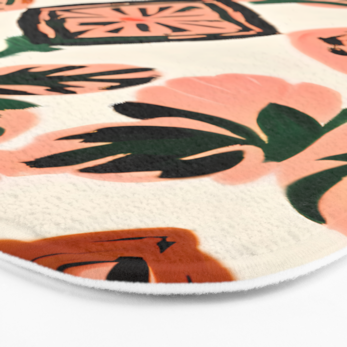 Tiles & Botanicals, Nature Plants Pastel Moroccan Painting, Bohemian Chic Geometric Vintage Illustration Bath Mat Gallery Image 3