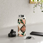Tiles & Botanicals, Nature Plants Pastel Moroccan Painting, Bohemian Chic Geometric Vintage Illustration Water Bottle Gallery Image 4