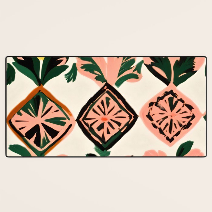 Tiles & Botanicals, Nature Plants Pastel Moroccan Painting, Bohemian Chic Geometric Vintage Illustration Desk Mat Gallery Image 3