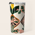 Tiles & Botanicals, Nature Plants Pastel Moroccan Painting, Bohemian Chic Geometric Vintage Illustration Travel Mug Gallery Image 3