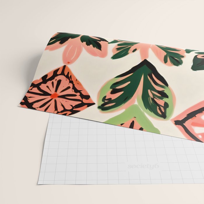 Tiles & Botanicals, Nature Plants Pastel Moroccan Painting, Bohemian Chic Geometric Vintage Illustration Wrapping Paper Gallery Image 2