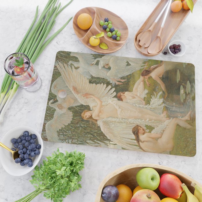 White Swans and the Maidens angelic garden landscape painting by Walter Crane  Cutting Board Gallery Image 2