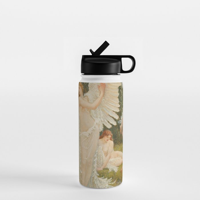 White Swans and the Maidens angelic garden landscape painting by Walter Crane  Water Bottle Gallery Image 1