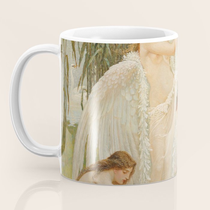 White Swans and the Maidens angelic garden landscape painting by Walter Crane  Coffee Mug Gallery Image 3