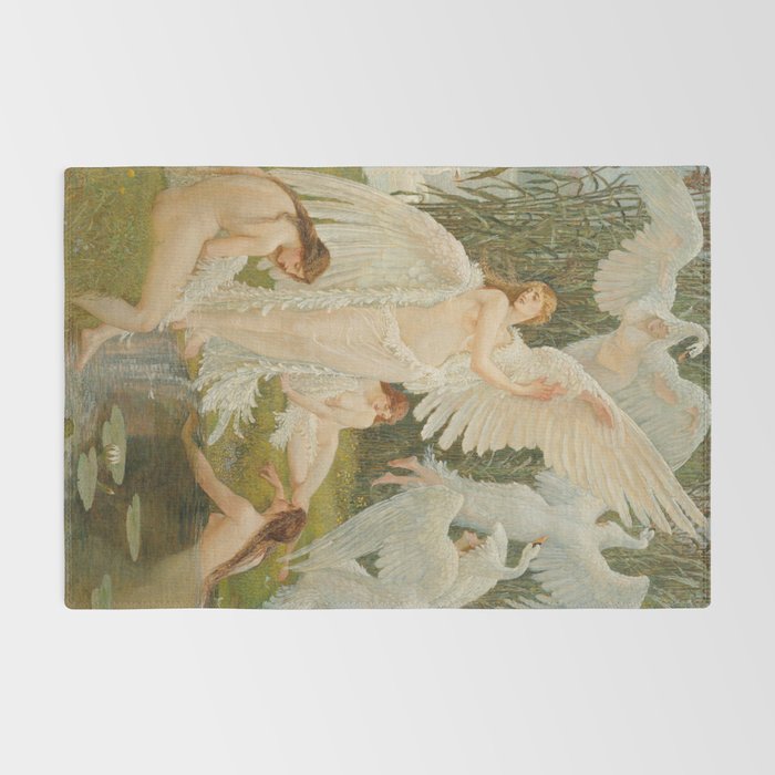 White Swans and the Maidens angelic garden landscape painting by Walter Crane  Rug Gallery Image 2