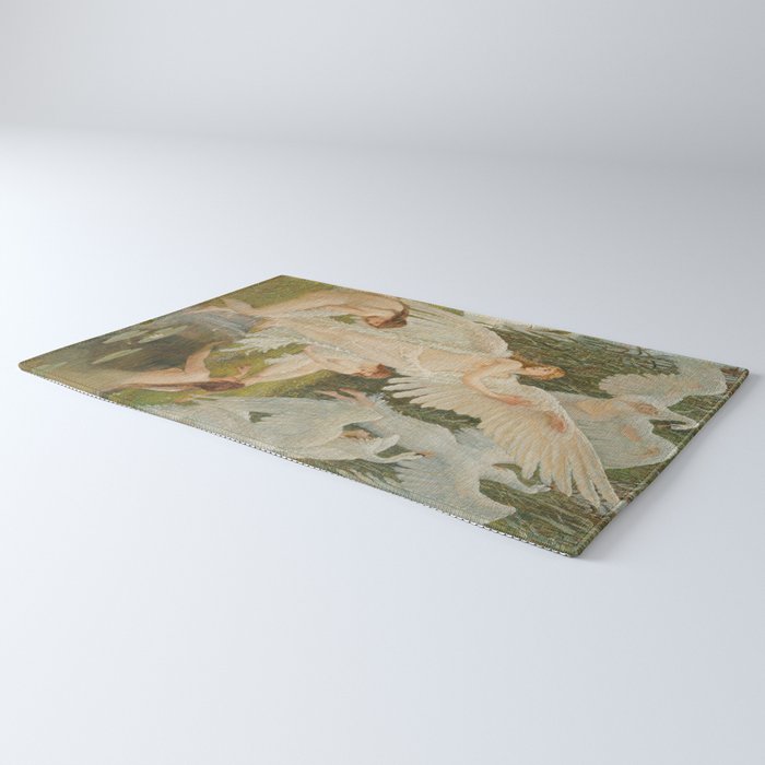 White Swans and the Maidens angelic garden landscape painting by Walter Crane  Rug Gallery Image 3