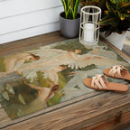 White Swans and the Maidens angelic garden landscape painting by Walter Crane  Outdoor Rug Gallery Image 2