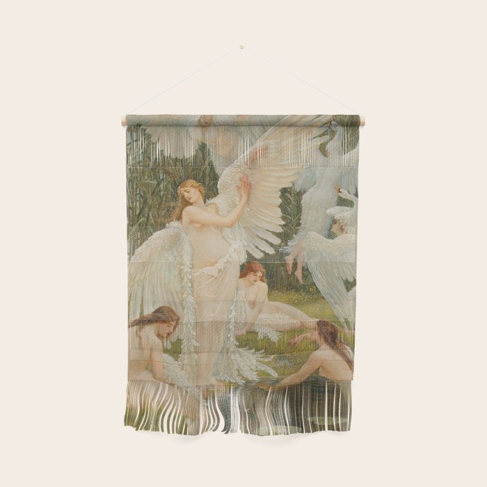 White Swans and the Maidens angelic garden landscape painting by Walter Crane  Wall Hanging Gallery Image 1