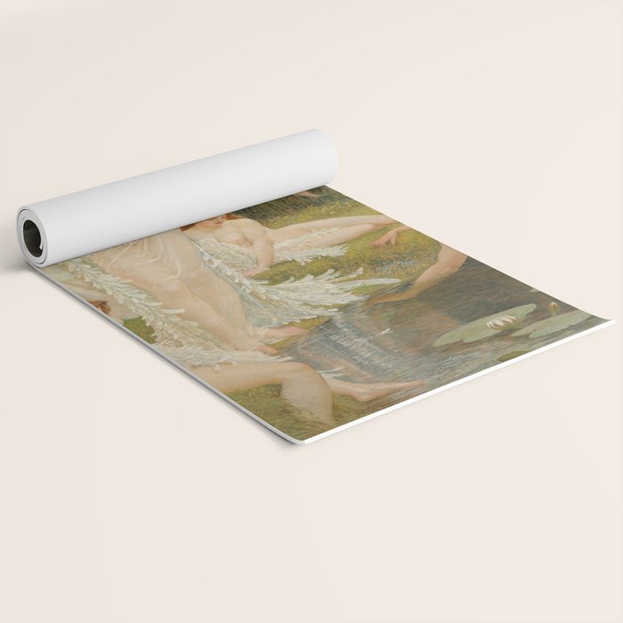 White Swans and the Maidens angelic garden landscape painting by Walter Crane  Yoga Mat Gallery Image 2