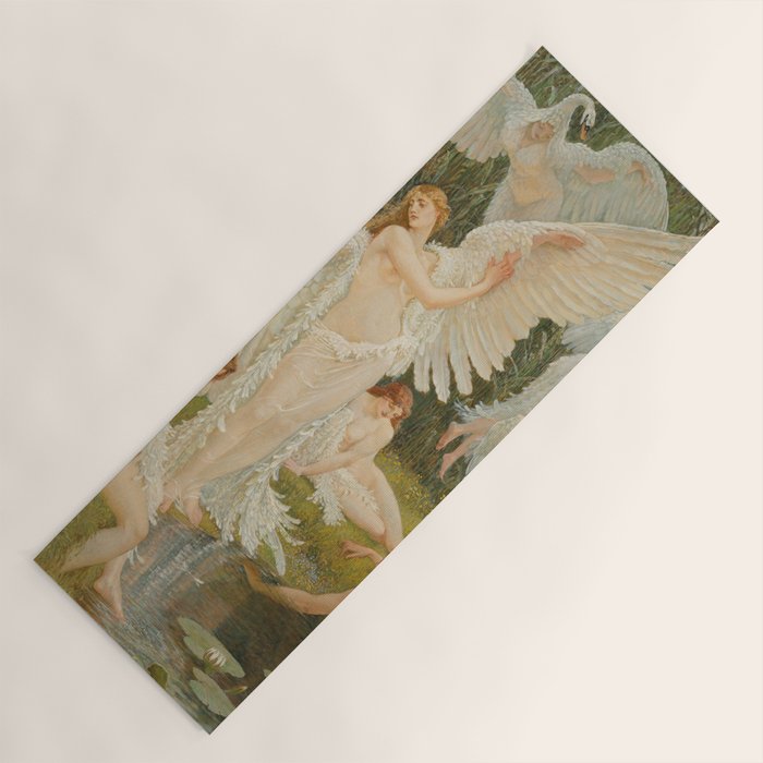 White Swans and the Maidens angelic garden landscape painting by Walter Crane  Yoga Mat Gallery Image 1