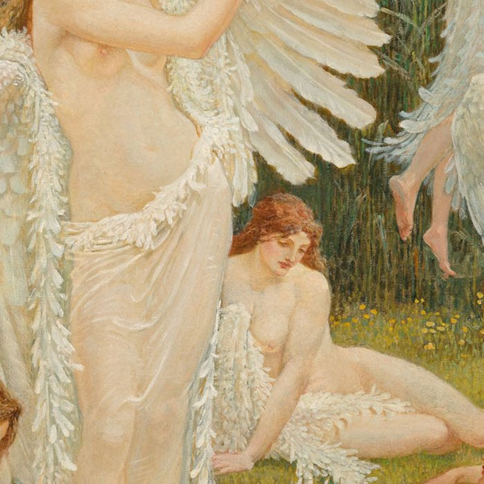 White Swans and the Maidens angelic garden landscape painting by Walter Crane  Coffee Mug Gallery Image 2
