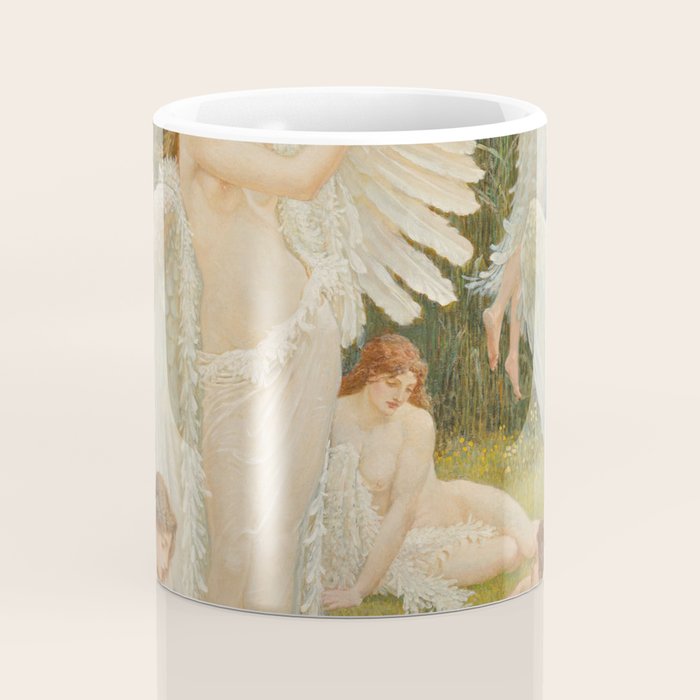 White Swans and the Maidens angelic garden landscape painting by Walter Crane  Coffee Mug Gallery Image 4