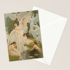 White Swans and the Maidens angelic garden landscape painting by Walter Crane  Stationery Card Gallery Image 2