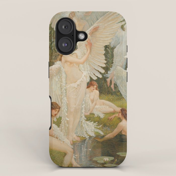 White Swans and the Maidens angelic garden landscape painting by Walter Crane  iPhone Case Gallery Image 1