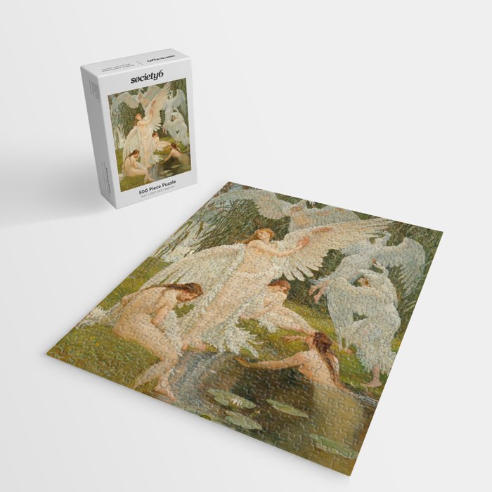 White Swans and the Maidens angelic garden landscape painting by Walter Crane  Jigsaw Puzzle Gallery Image 2