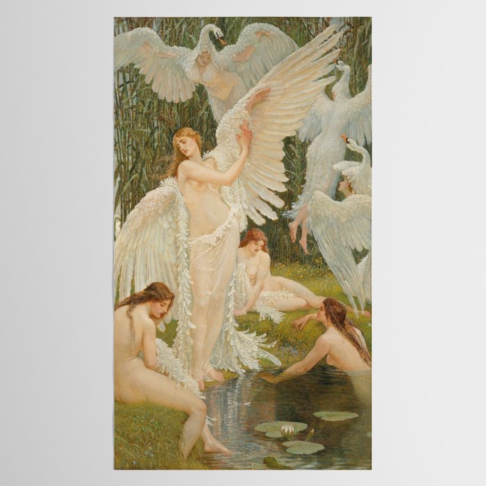 White Swans and the Maidens angelic garden landscape painting by Walter Crane  Tablecloth Gallery Image 2