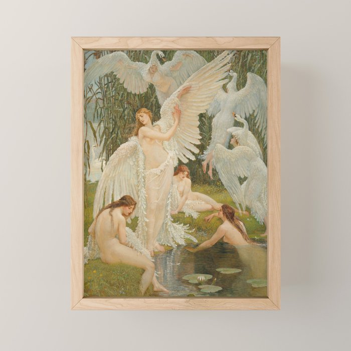 White Swans and the Maidens angelic garden landscape painting by Walter Crane  Mini Art Print Gallery Image 1