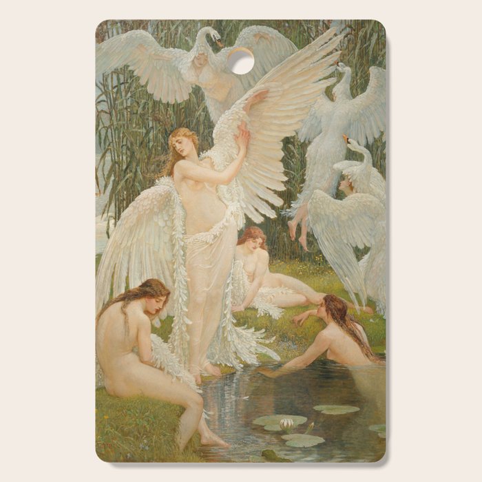 White Swans and the Maidens angelic garden landscape painting by Walter Crane  Cutting Board Gallery Image 1