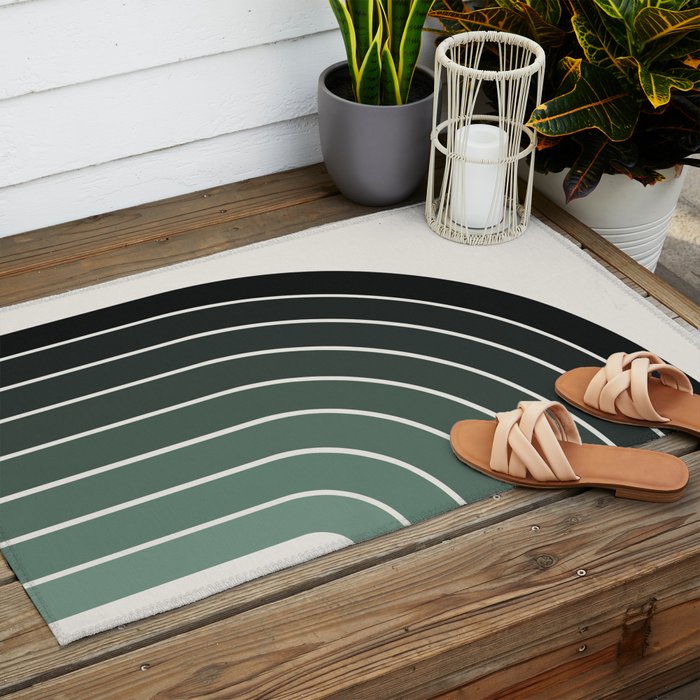 Gradient Arch IV Earthy Green Mid Century Modern Rainbow Outdoor Rug Gallery Image 2