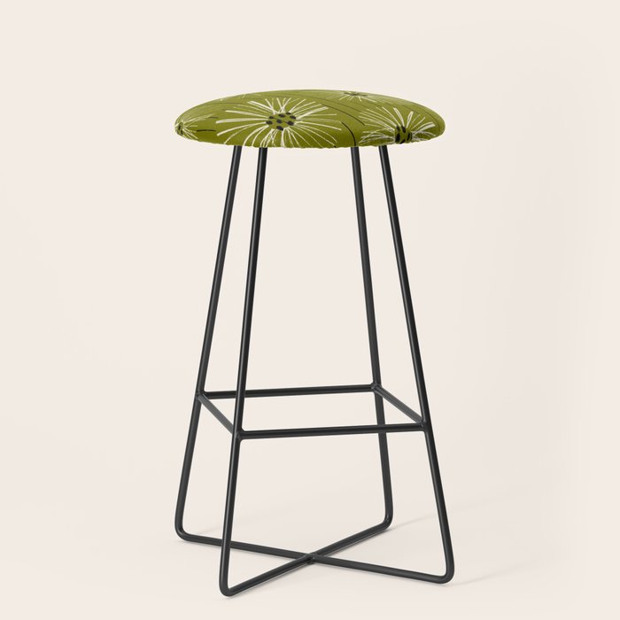 Retro Daisies: Musk Green Edition Stool Gallery Image 1