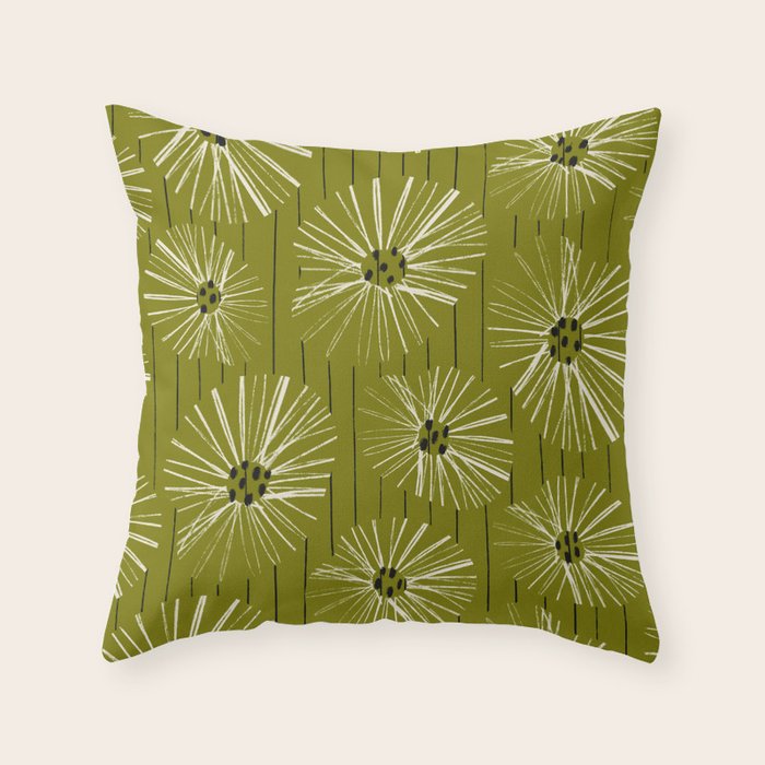 Retro Daisies: Musk Green Edition Throw Pillow Gallery Image 1